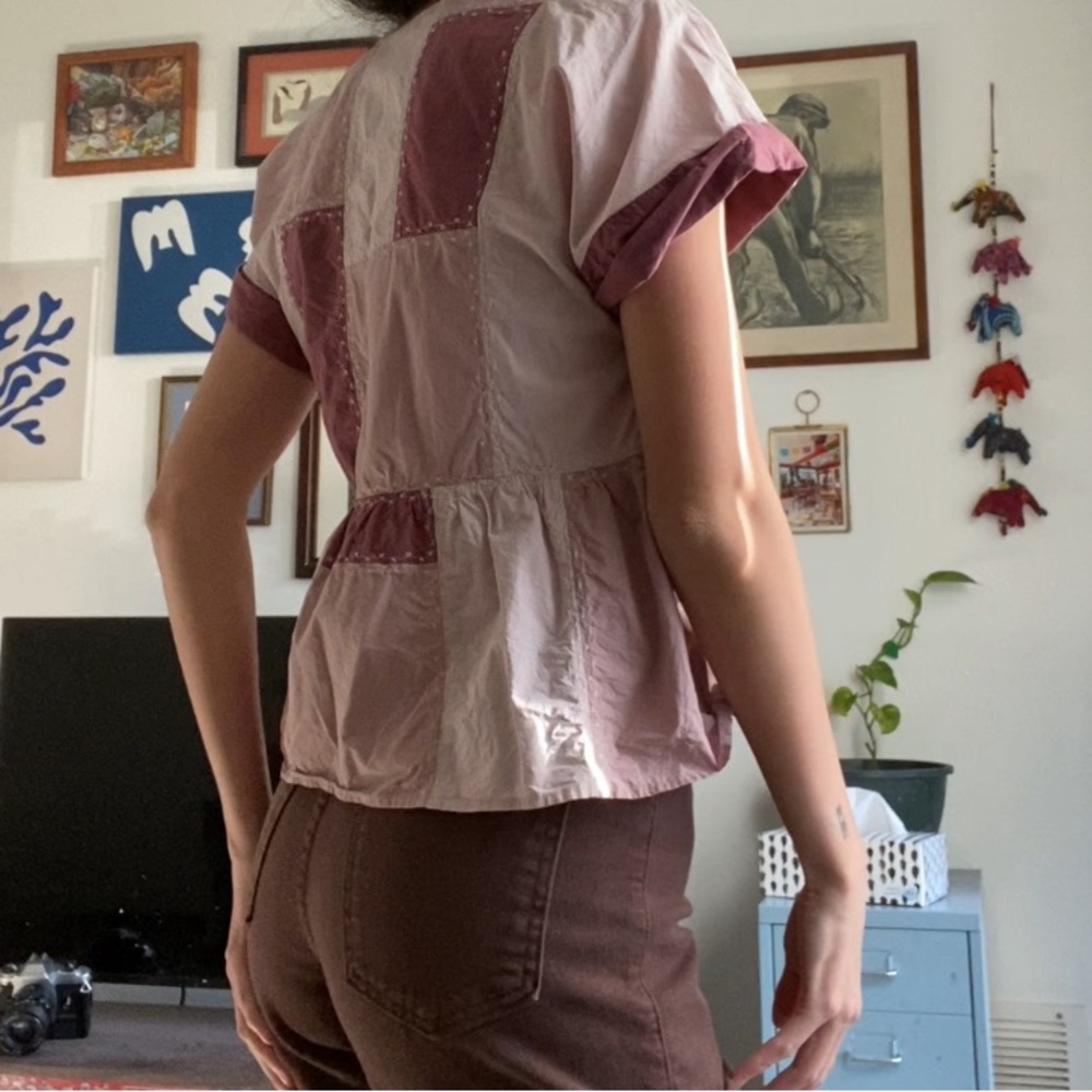 (SOLD) Madewell Poplin Patchwork Peplum Blouse